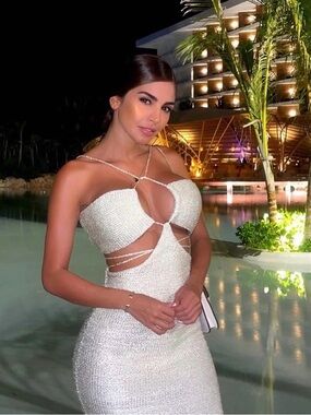 Strapless White Cutout Sparkle Midi Dress